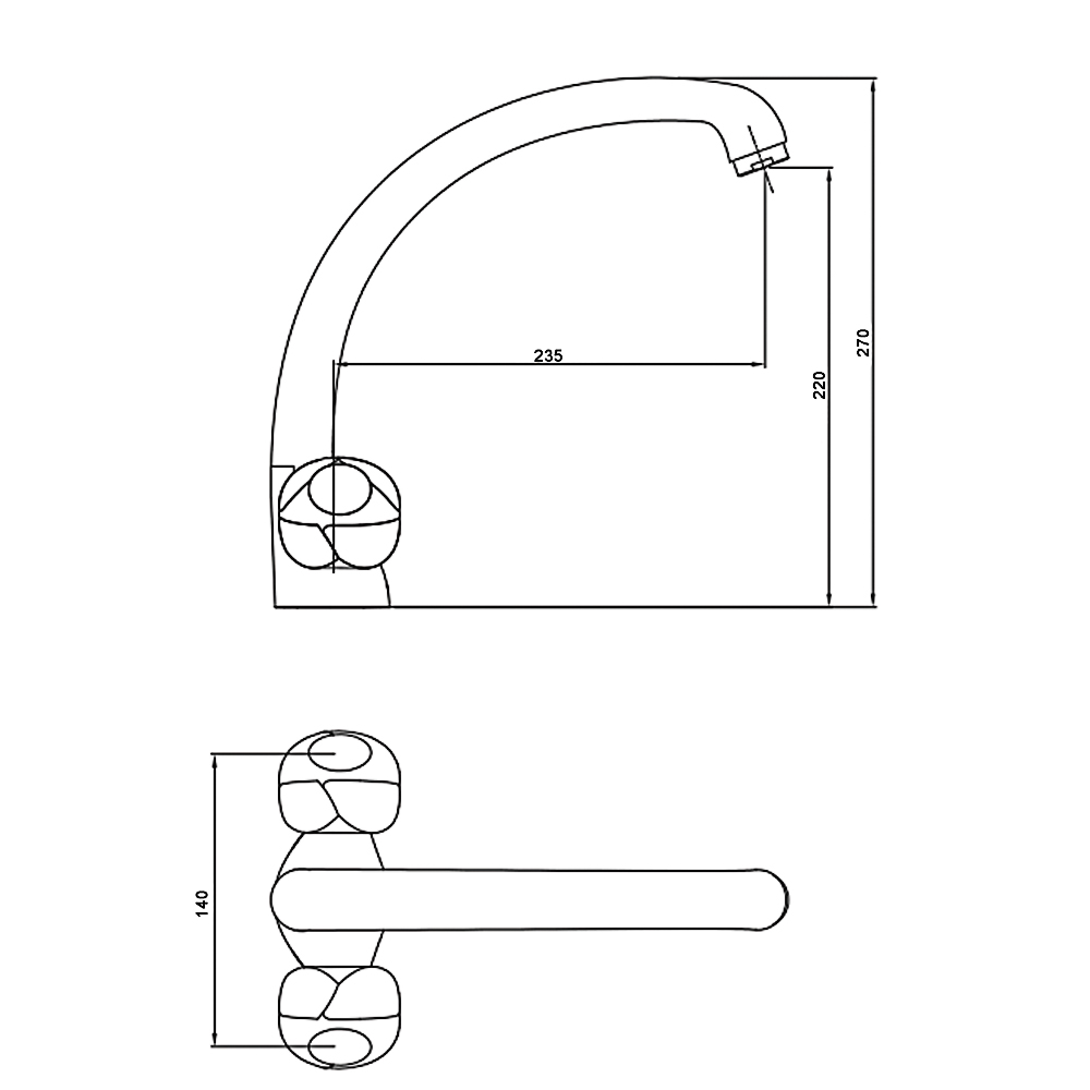 RAIN Смеситель для кухни Марс, высокий излив, керам. кран-буксы 1/2, латунь, хром, арт.№ 561-284