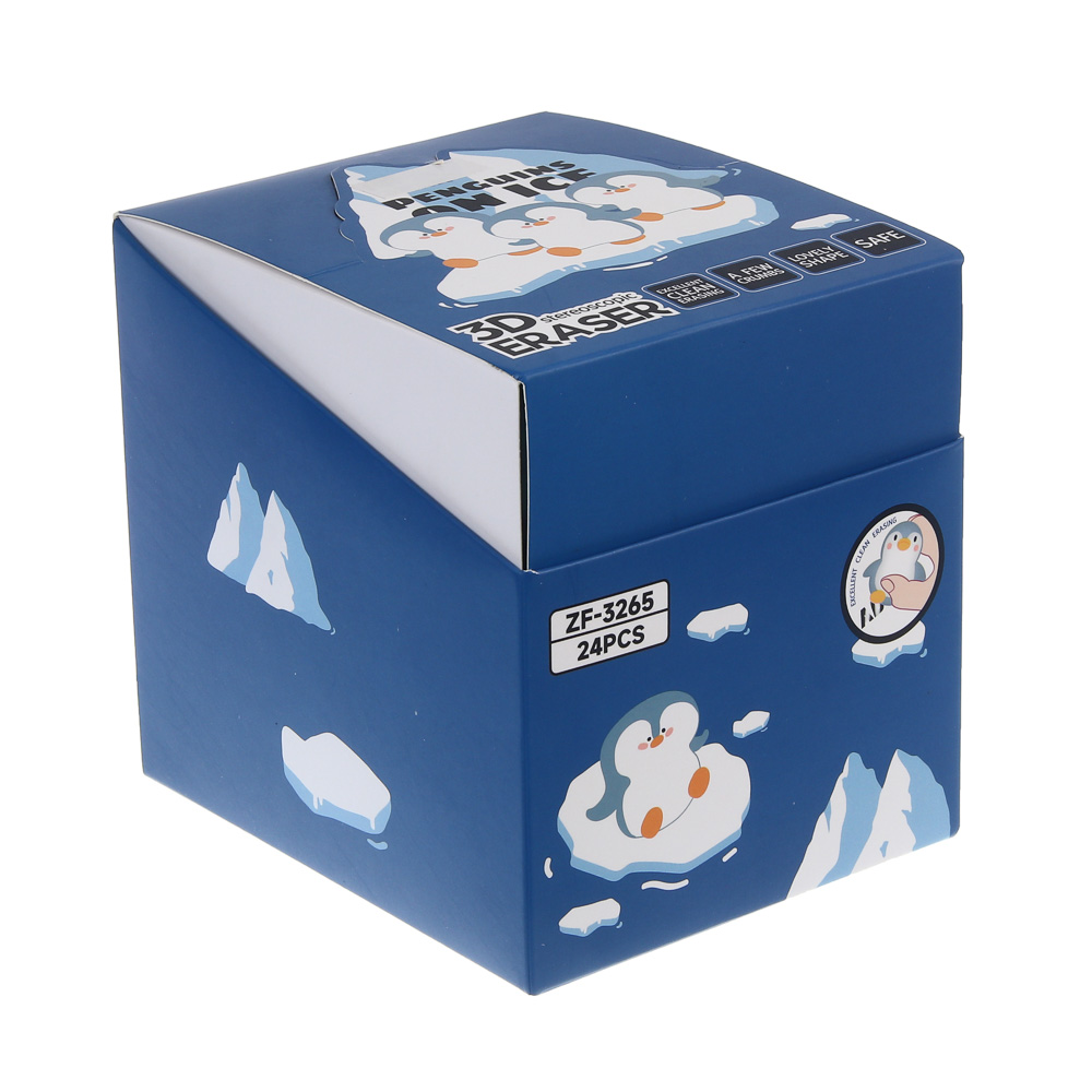 Ластик "Пингвин" в пластиковом боксе, 4х3х3,7см, ТПР, 3 вида, шоу-бокс, арт.№ 607-083