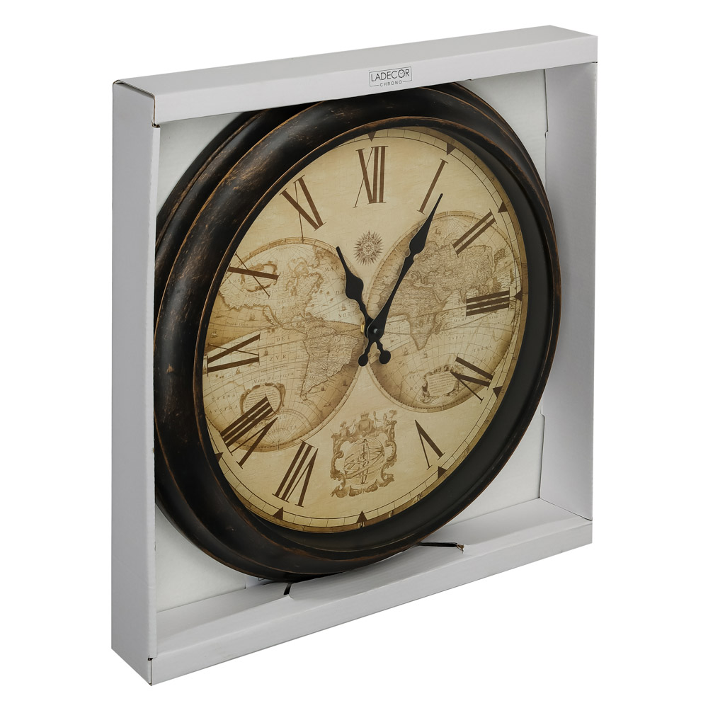 LADECOR CHRONO Часы настенные, пластик, 40,5x40,5x4,5 см, 1xAA, цвет коричневый, арт.№ 581-970