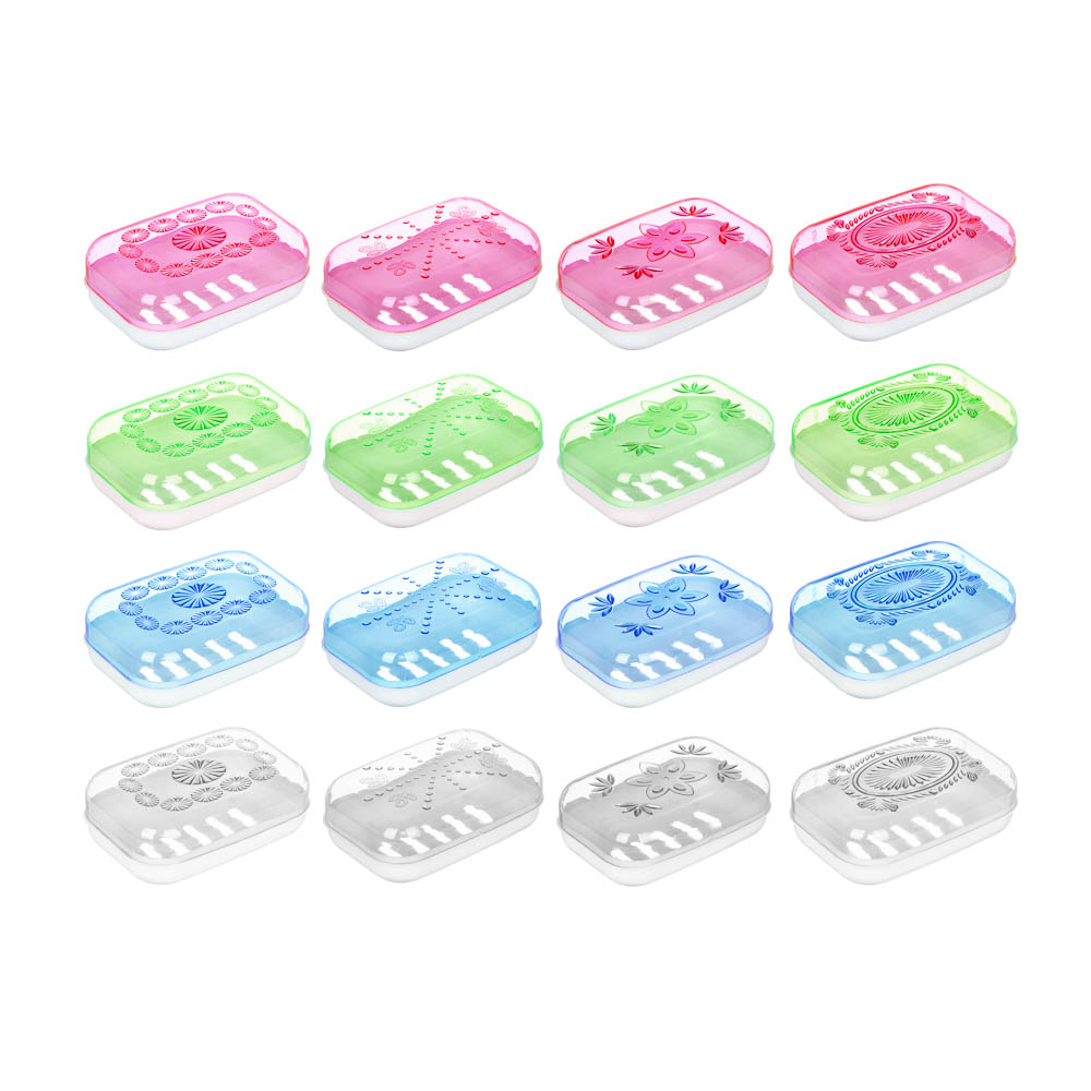 VETTA Мыльница с крышкой "Шестилистник", пластик, 11,5х8х3,8см, 4 цвета, арт.№ 463-228