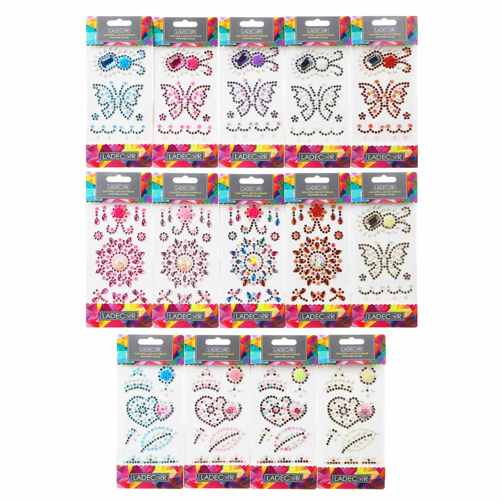 LADECOR Наклейка декоративная фигурные стразы, 18,5х8 см, ПВХ, 3 вида, арт.№ 503-542