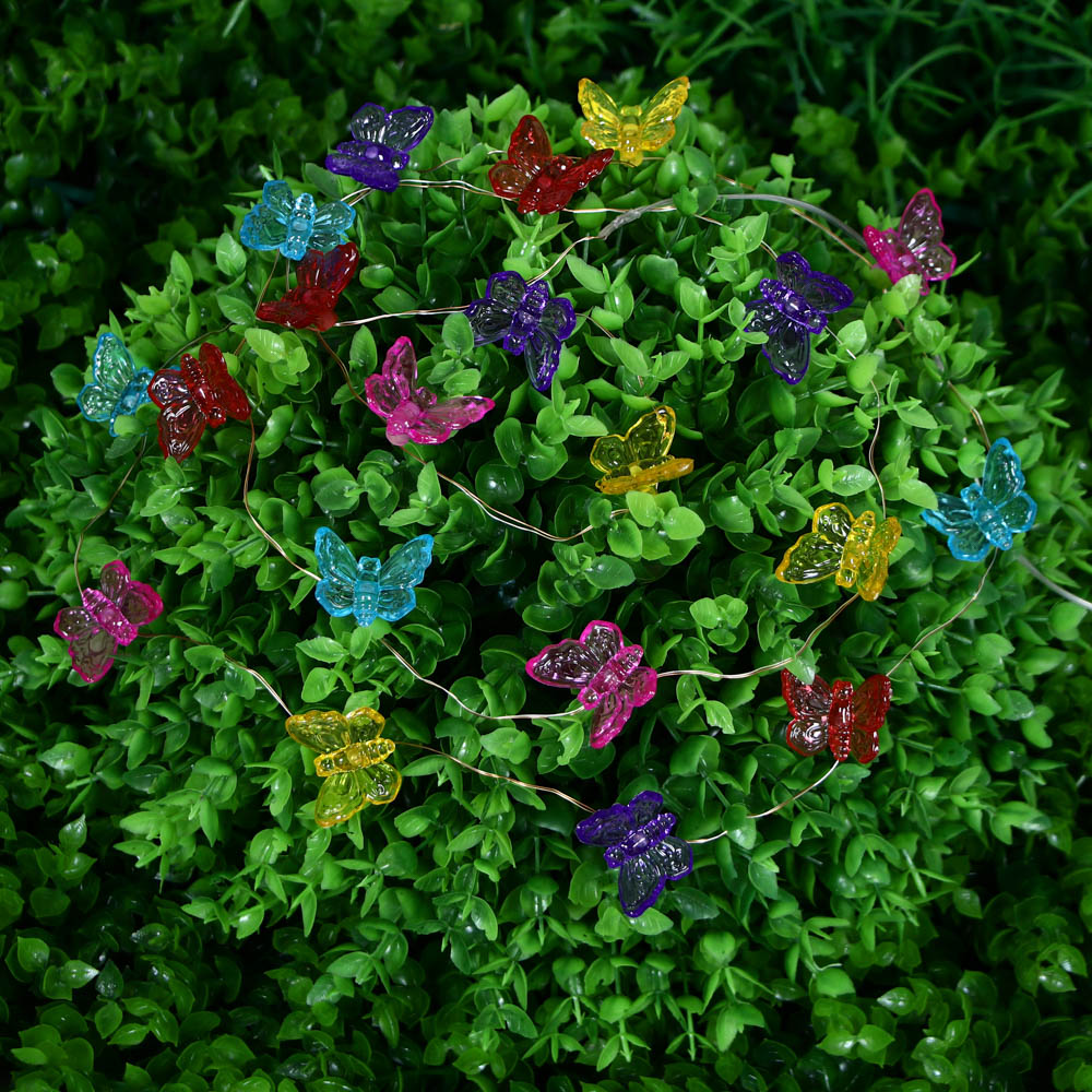 Гирлянда уличная бабочки на солнечной батарее 2 м INBLOOM, 20 LED, свечение шампань, 1.2V 2/3AAA 150 мАч Ni-Cd, пластик, арт.№ 185-046