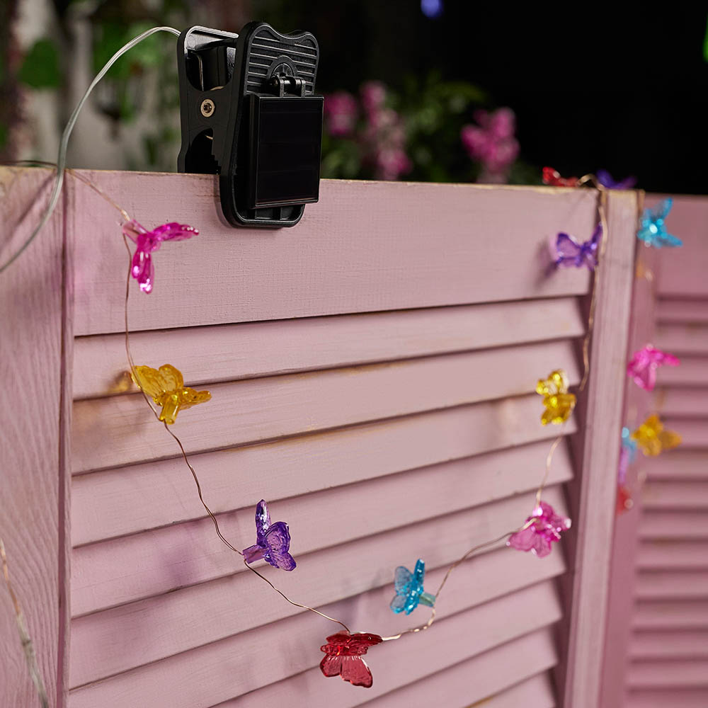 Гирлянда уличная бабочки на солнечной батарее 2 м INBLOOM, 20 LED, свечение шампань, 1.2V 2/3AAA 150 мАч Ni-Cd, пластик, арт.№ 185-046