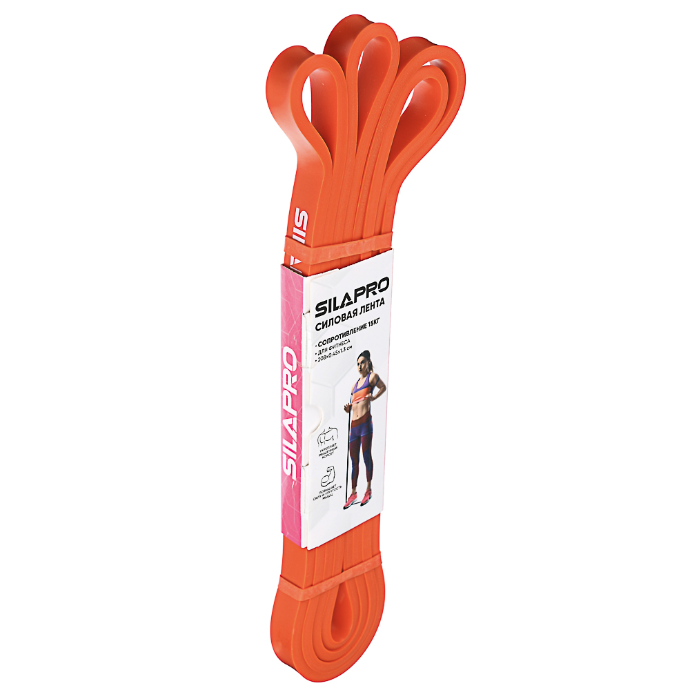 SILAPRO Лента для фитнеса силовая эластичная 208х0,45х1,3см, латекс, 15 кг, арт.№ 093-002