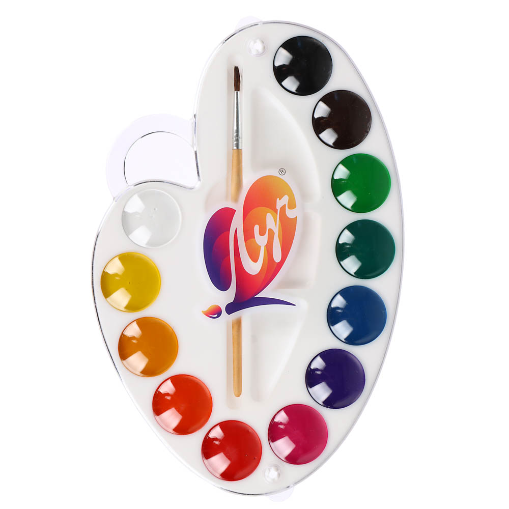 ЛУЧ Акварель медовая "Палитра", 12 цветов, с кистью, в фигурном пластиковом боксе в форме палитры, арт.№ 231-067