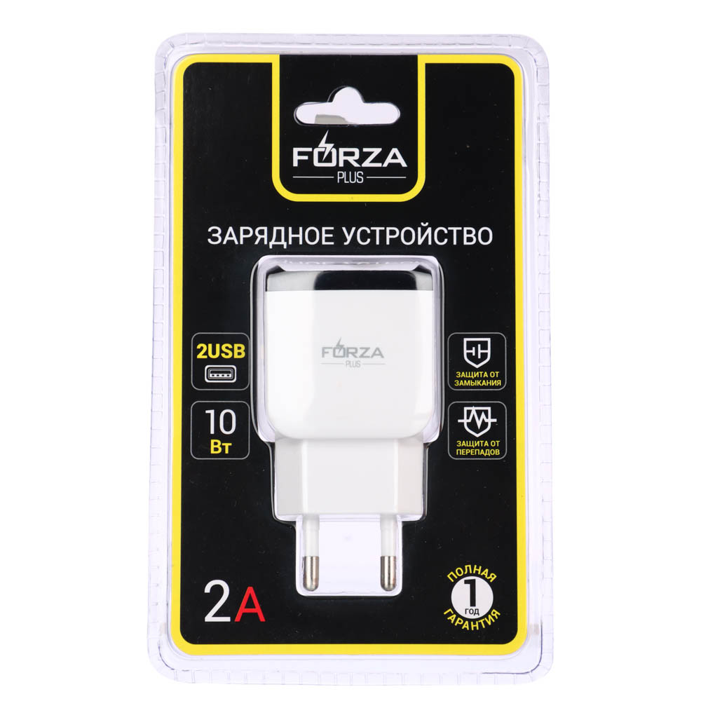 Сетевое зарядное устройство FORZA Палитра, 2xUSB, 2А, 5В, 5 цветов, арт.№ 916-217