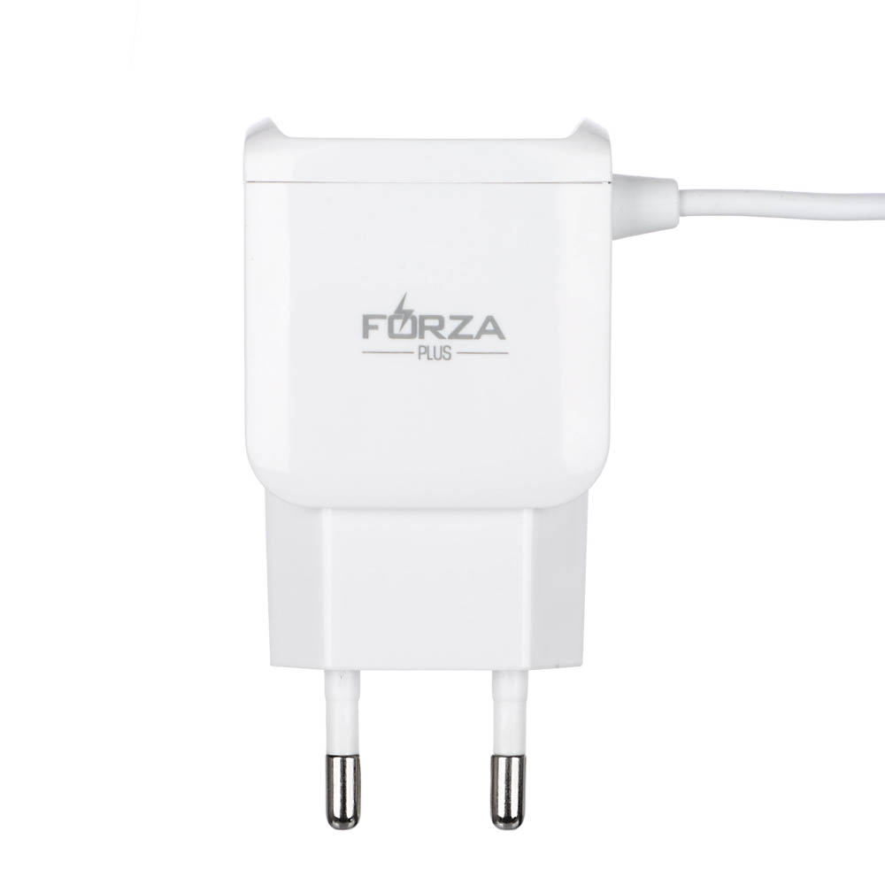 Сетевое зарядное устройство FORZA Старт, встроенный кабель, 2xUSB, 2А, 5В, Белый, арт.№ 916-065