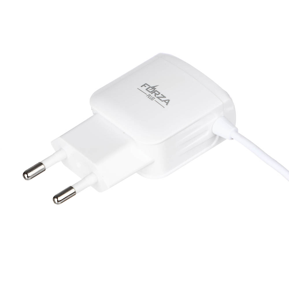 Сетевое зарядное устройство FORZA Старт, встроенный кабель, 2xUSB, 2А, 5В, Белый, арт.№ 916-065