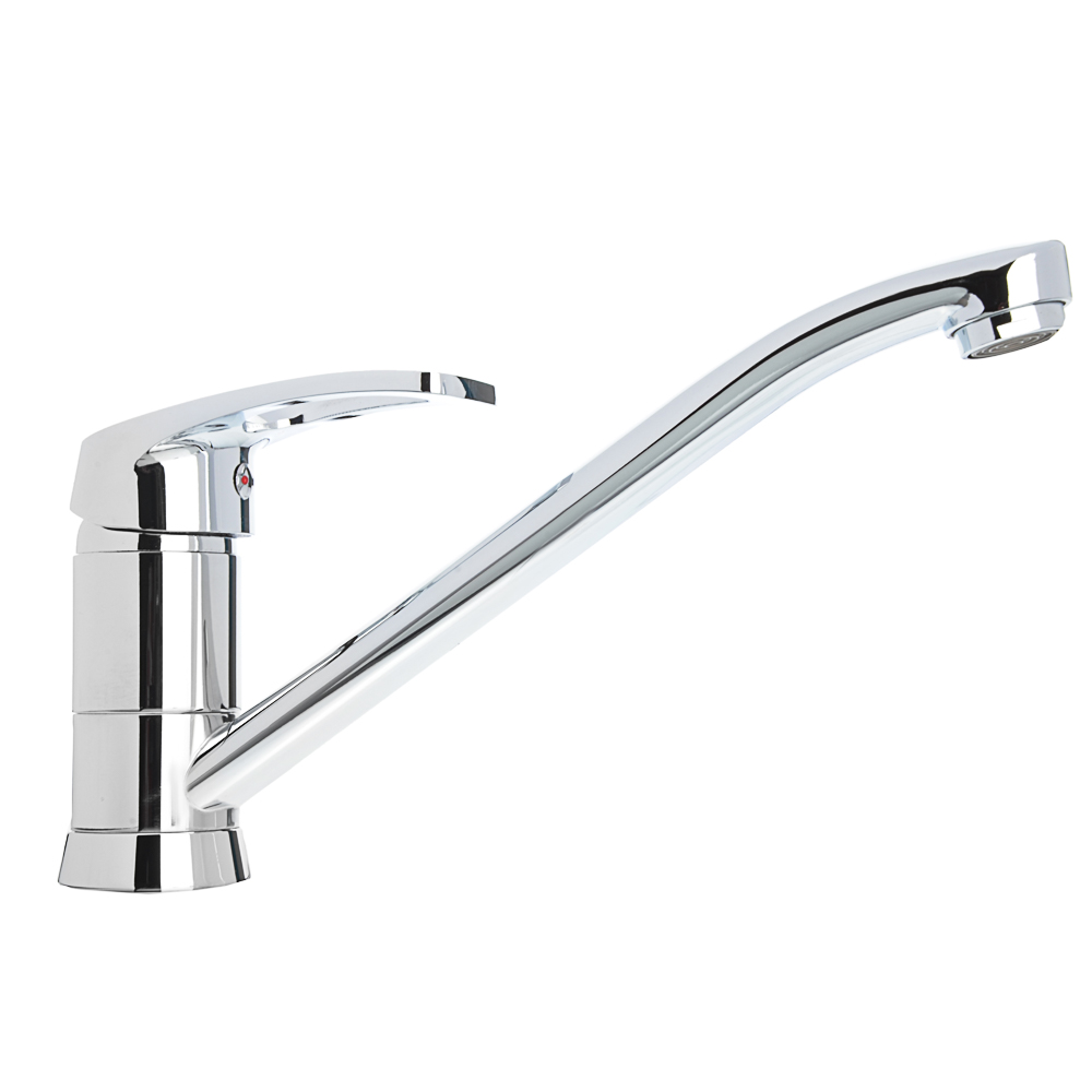 RAIN Смеситель для кухни Платина, длинный плоский излив, картриджд 40мм, гайка, латунь, хром, арт.№ 561-300