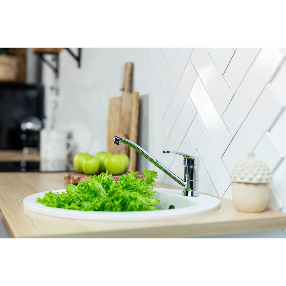 RAIN Смеситель для кухни Платина, длинный плоский излив, картриджд 40мм, гайка, латунь, хром, арт.№ 561-300