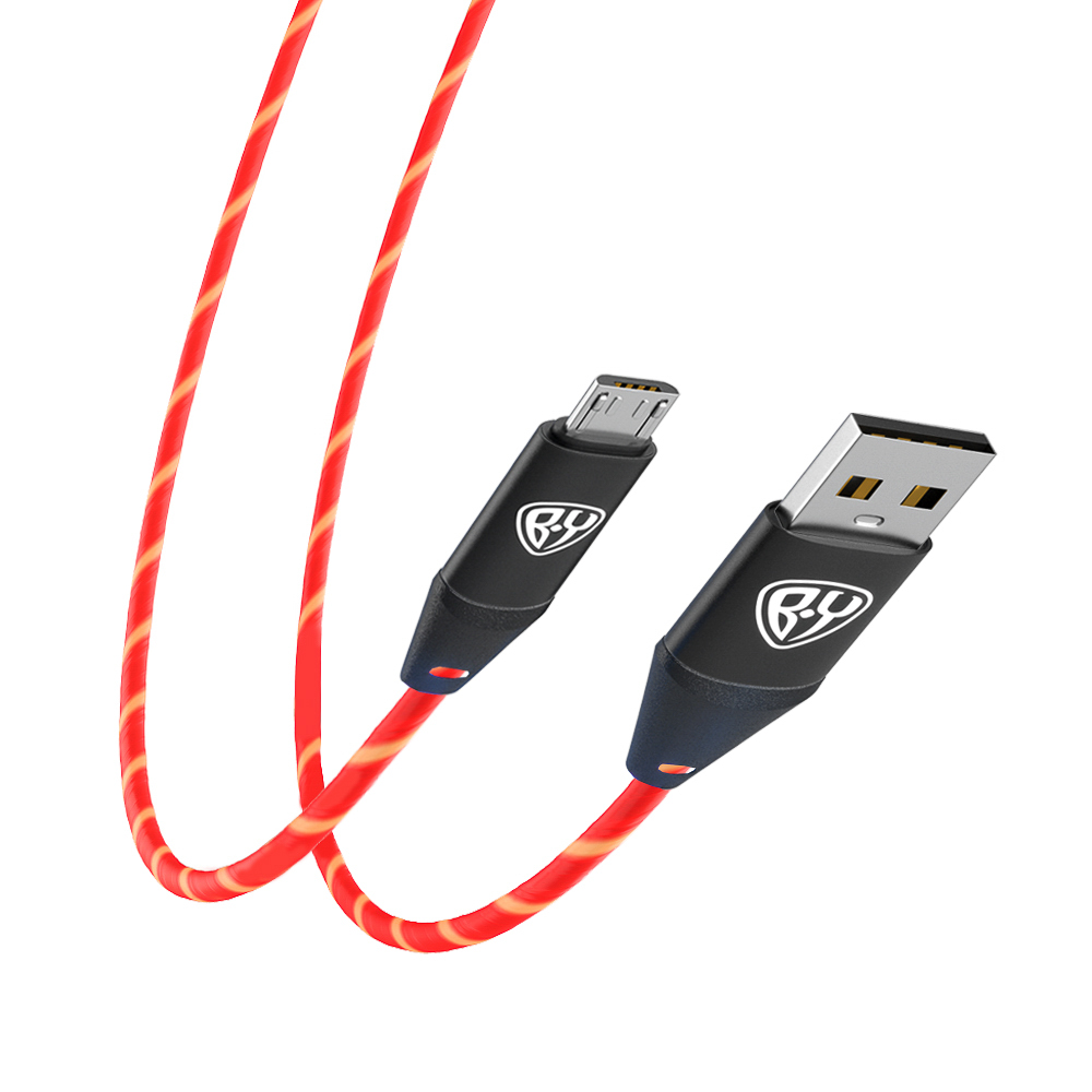 Рыжий Кабель для зарядки Светящийся Micro USB, 1м, 2.4А, Быстрая зарядка, LED подсветка оранжевая, арт.№ 931-113
