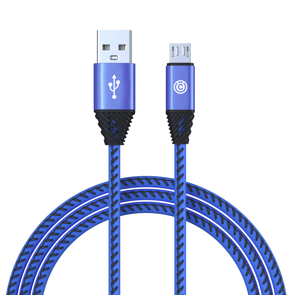 ВСЁГАЗИН Кабель для зарядки Премиум Micro USB, 1м, 2А, кожаная оплётка, синий, арт.№ 931-278