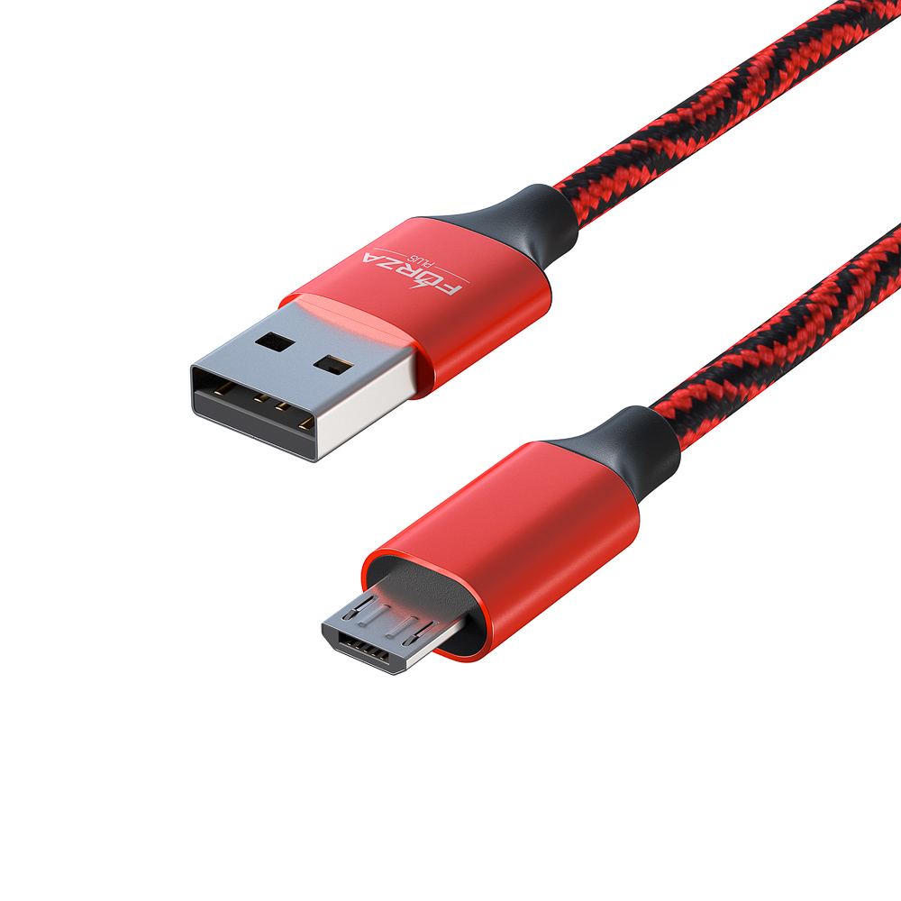 Кабель для зарядки USB(A)-microUSB FORZA Серпантин, 1м, 1.5А, тканевая оплётка, 4 цвета, пакет, арт.№ 470-033