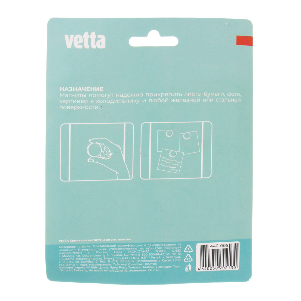 VETTA Крючки на магните, 3шт, пластик, арт.№ 440-005