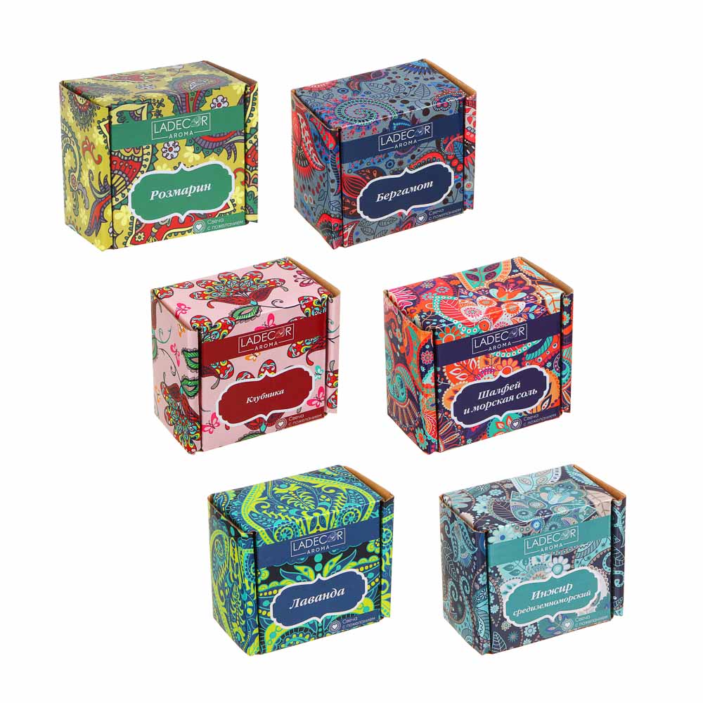 LADECOR Свеча ароматическая с декором, парафин, 6 видов, арт.3, арт.№ 508-649