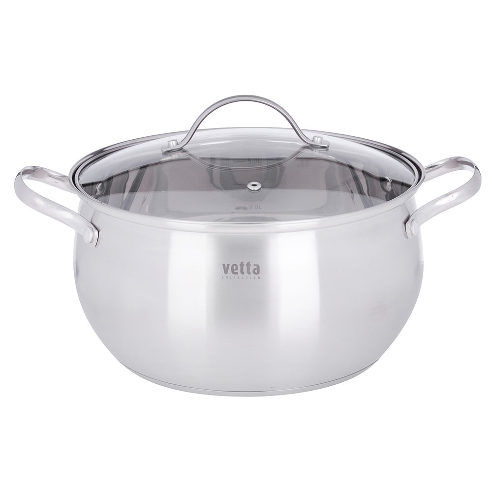 VETTA Женева Кастрюля 24х13,5см. 6,8л. со стекл. крышкой, индукция, арт.№ 822-086