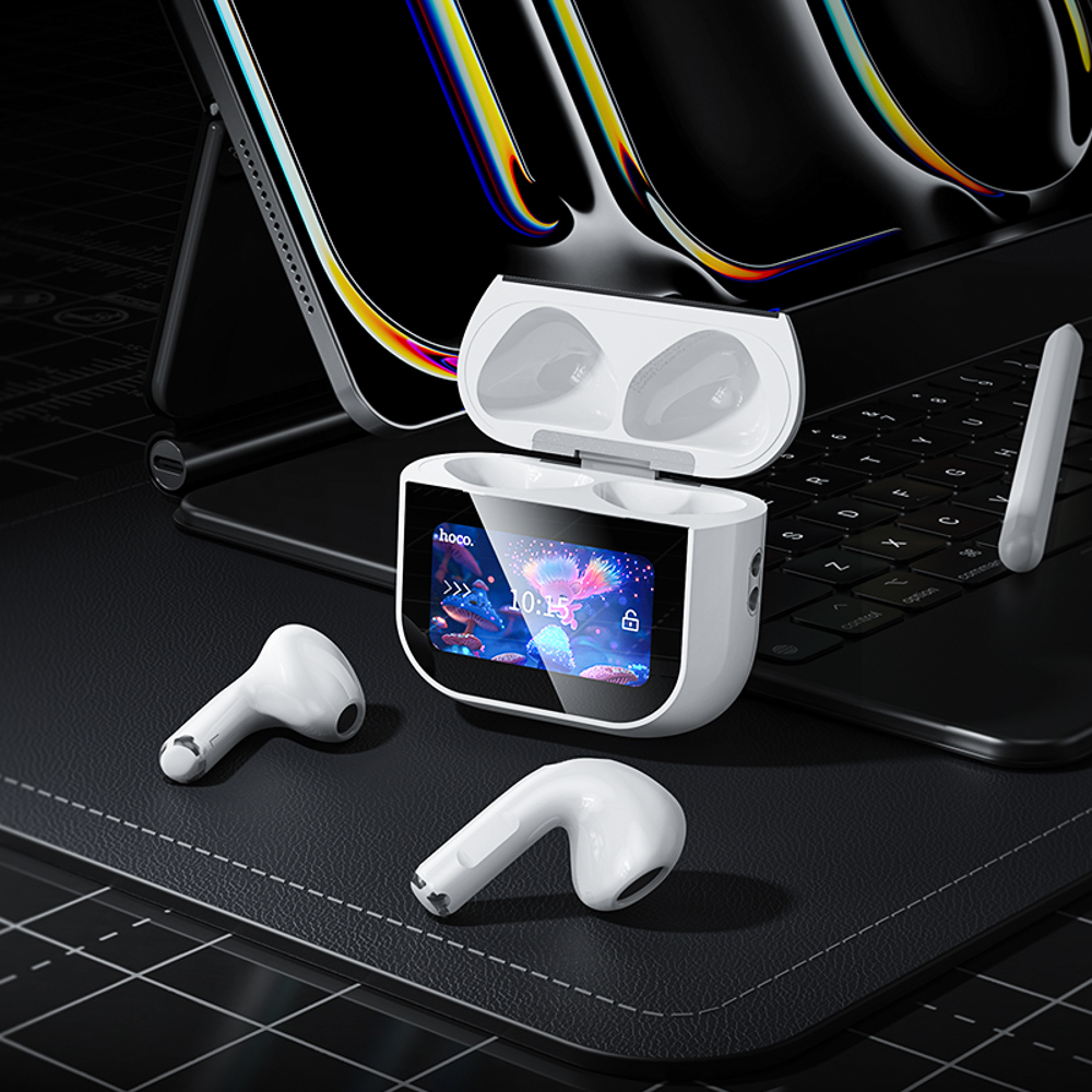 Наушники беспроводные TWS hoco. модель EW82, вкладыши, дисплей, 300/30мАч, BT5.3, цвет: белый, арт.№ 410-008