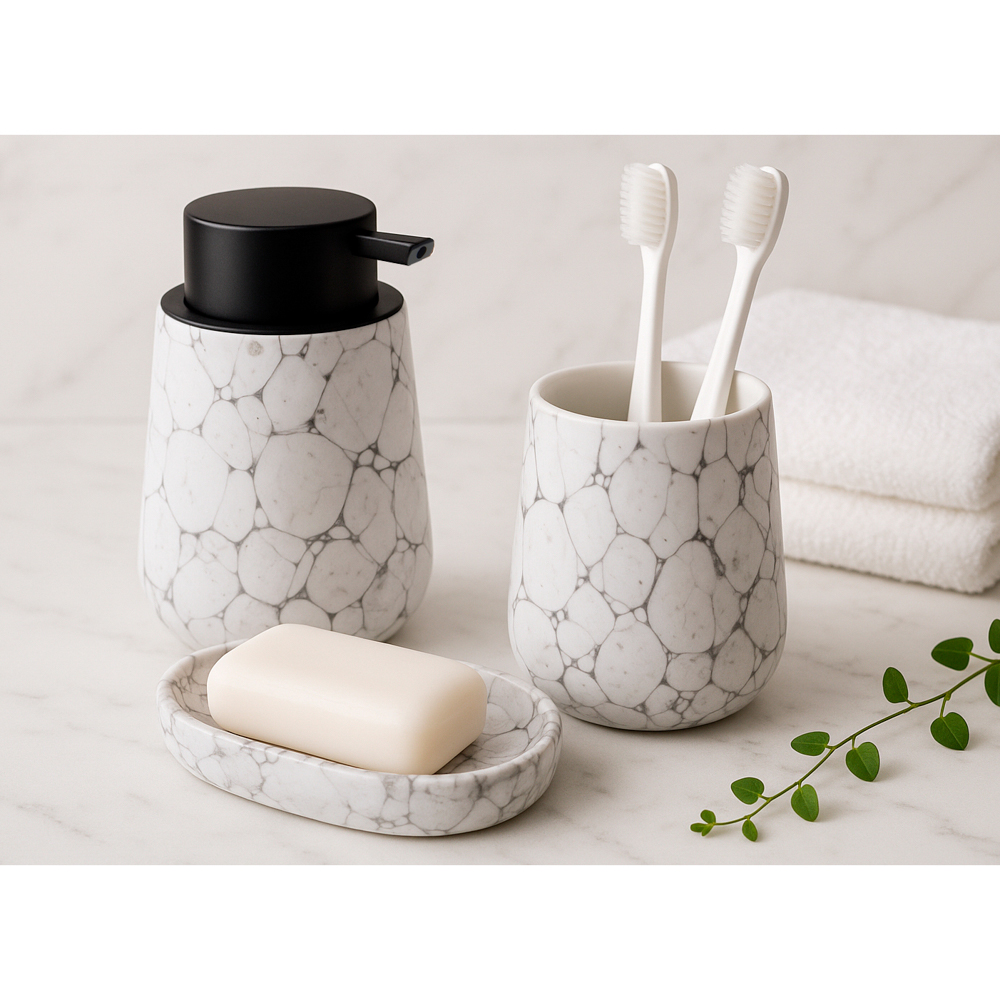 VETTA Стакан для ванной комнаты, 400 мл, 10,5x9x9 см, керамика, "Космос", мрамор белый, арт.№ 463-487