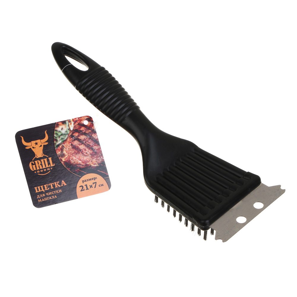 Щетка для чистки мангала с скребком тм GRILLBOOM, 21х7см, арт.№ 101-011