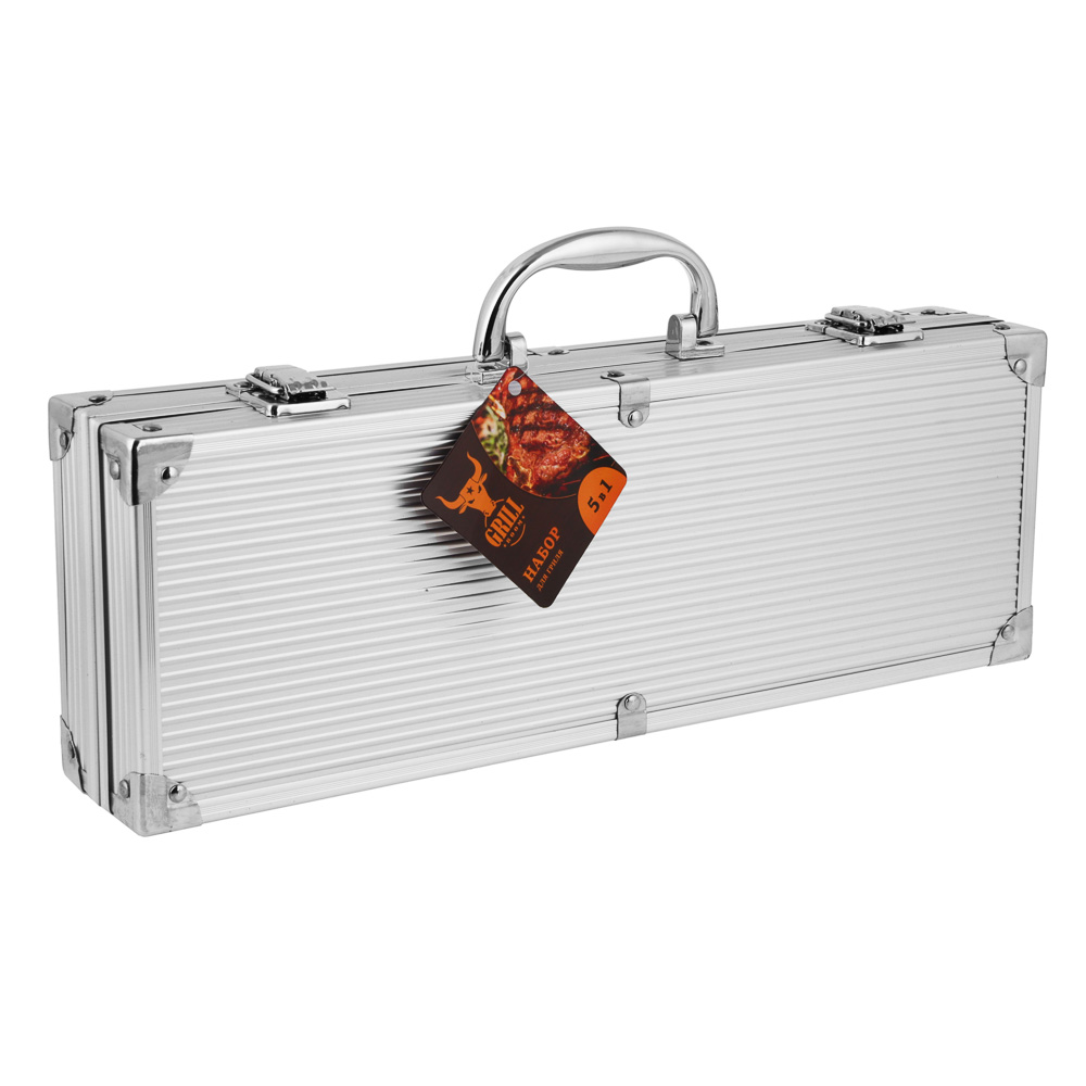 GRILLBOOM Набор для гриля 5 в 1, нерж. сталь 420/410, в алюминиевом кейсе, арт.№ 101-015