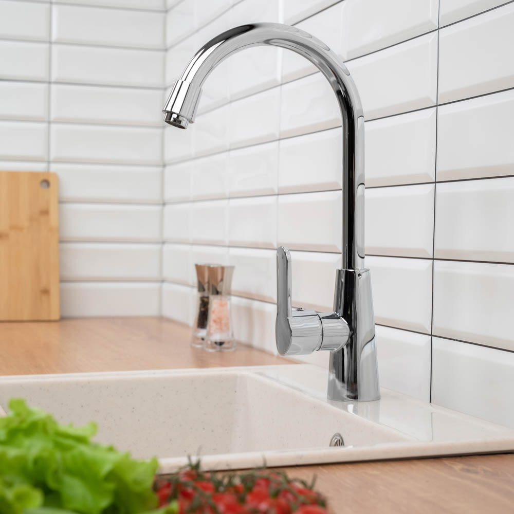 СоюзКран Смеситель для кухни, поворотный излив 25см, керам. картридж 40мм, хром, SK01-R118, арт.№ 566-385