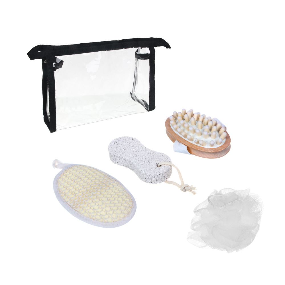 ЮL Набор банный 4шт: шар, мочалка овальная, пемза, массажер, полиэтилен, ПВХ, камень, дерево, сизаль, арт.№ 361-128