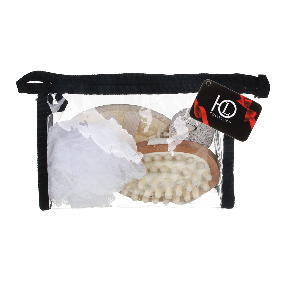 ЮL Набор банный 4шт: шар, мочалка овальная, пемза, массажер, полиэтилен, ПВХ, камень, дерево, сизаль, арт.№ 361-128