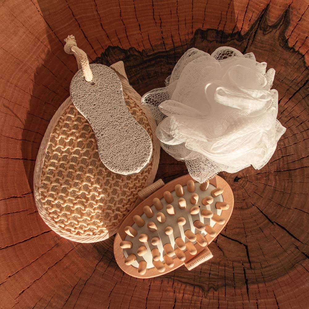 ЮL Набор банный 4шт: шар, мочалка овальная, пемза, массажер, полиэтилен, ПВХ, камень, дерево, сизаль, арт.№ 361-128