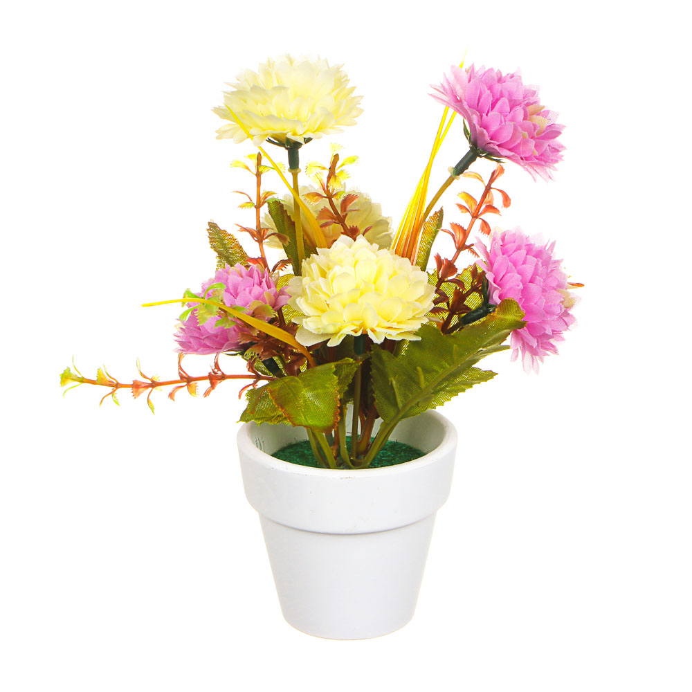 LADECOR Цветы в кашпо "Фиалки махровые" в белом горшке, 5 дизайнов, керамика, пластик, PE,16см, арт.№ 501-032