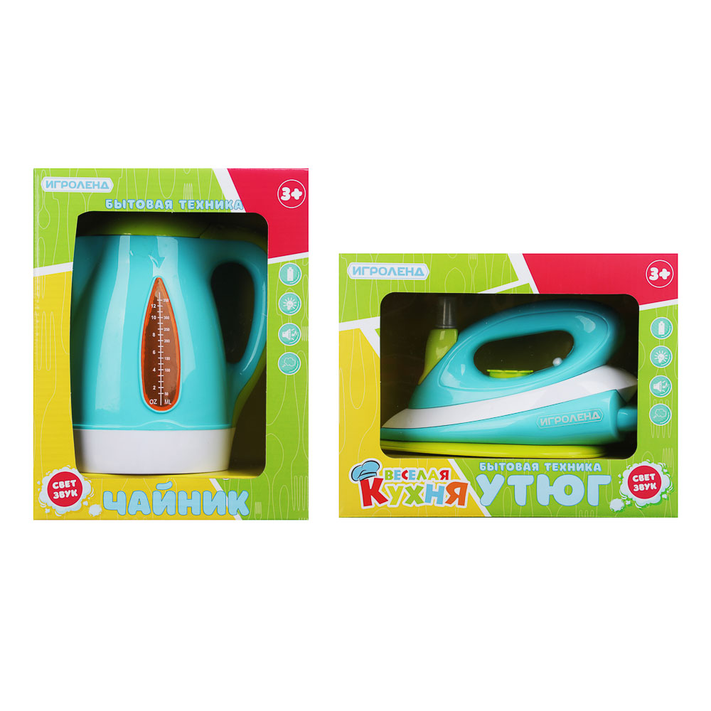 ИГРОЛЕНД Игрушка быт.техника: утюг 2хАА / чайник 3хАА, свет,звук, ABS,24х10х18см, арт.№ 294-132