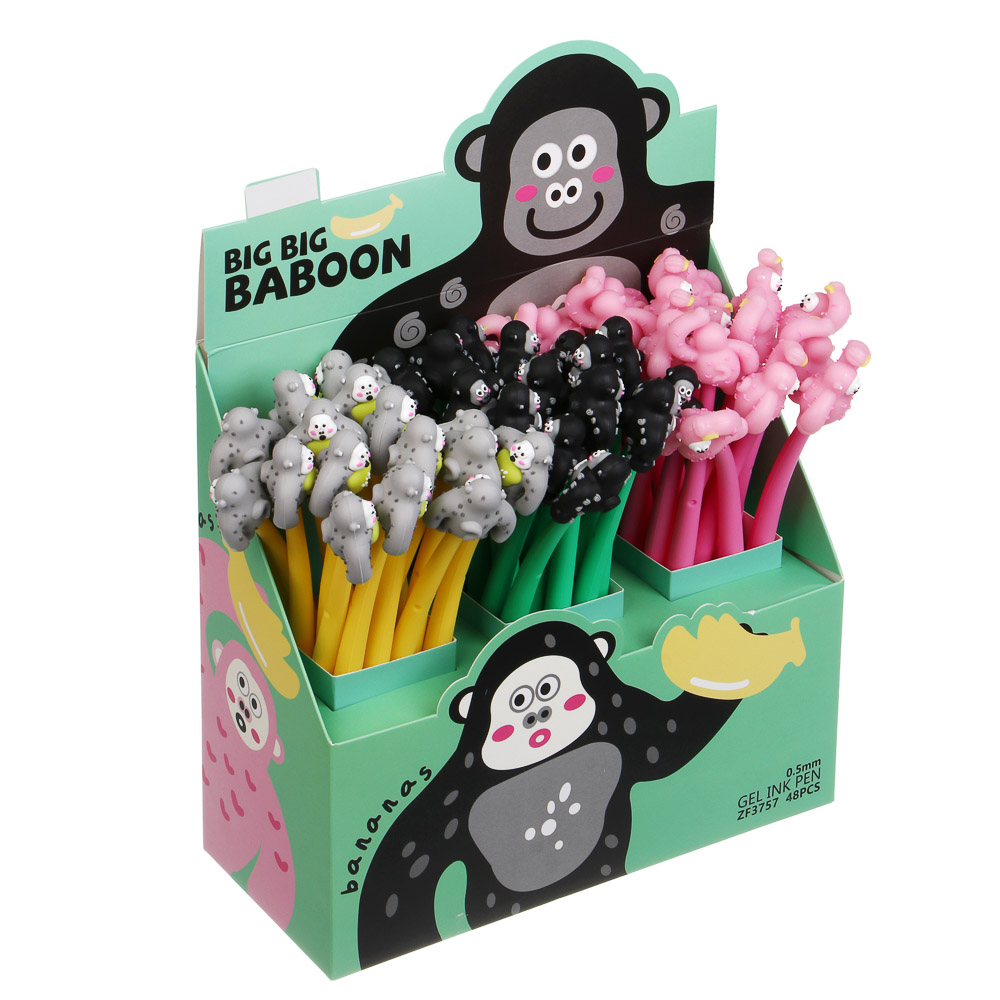 Ручка гелевая синяя 0,5мм, "Горила", силиконовый корпус, 3 вида, шоу-бокс, арт.№ 591-315