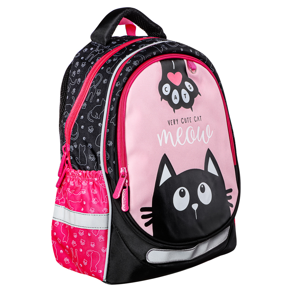 МИЛЫЙ КОТИК Рюкзак школьный полужесткий 37х28х14см, 3 отд., 2 карм., жесткое дно, эргон.спинка, ПЭ, арт.№ 254-809