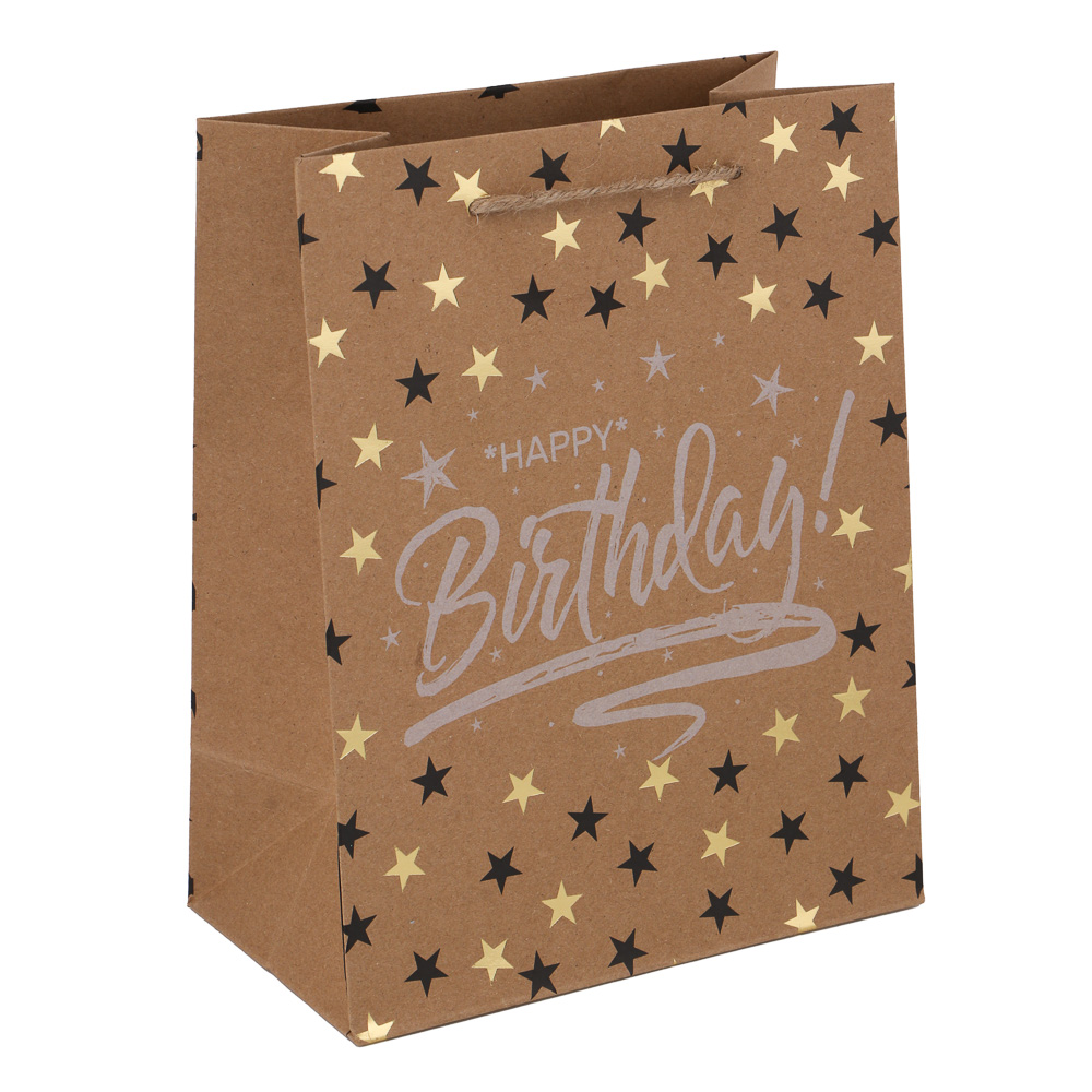 LADECOR Пакет подарочный, бумажный, крафт с фольг.слоем, М 18x23x10 см, 4 дизайна, С Днем Рождения, арт.№ 507-218