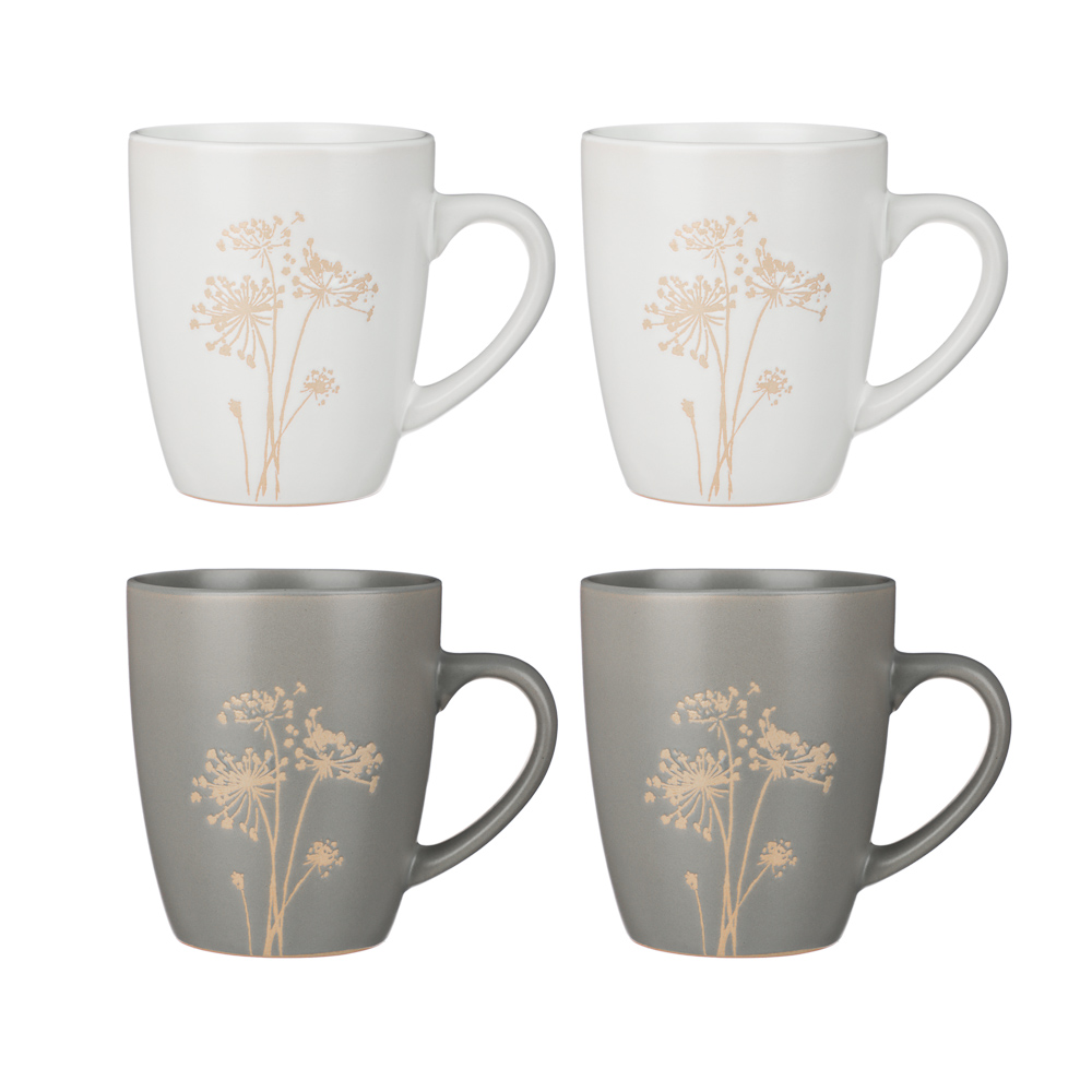 Набор посуды 12 пр. тм MILLIMI (тар19,5см*4, 20см*2, салатн14см*2, кружка340мл*4) керамика,сер.,бел., арт.№ 824-271