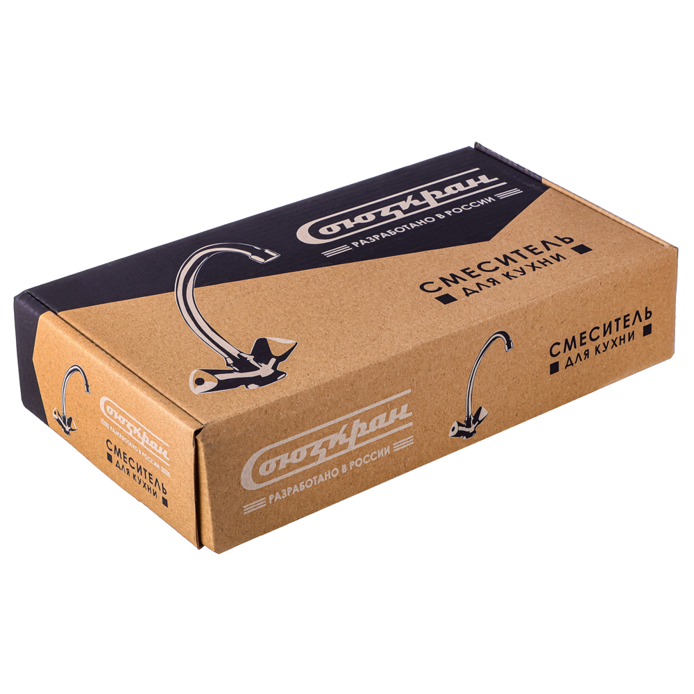 СоюзКран Смеситель для кухни, поворотный излив 20см, керам. кран-буксы 1/2, хром, цинк, SK01-T215, арт.№ 566-010