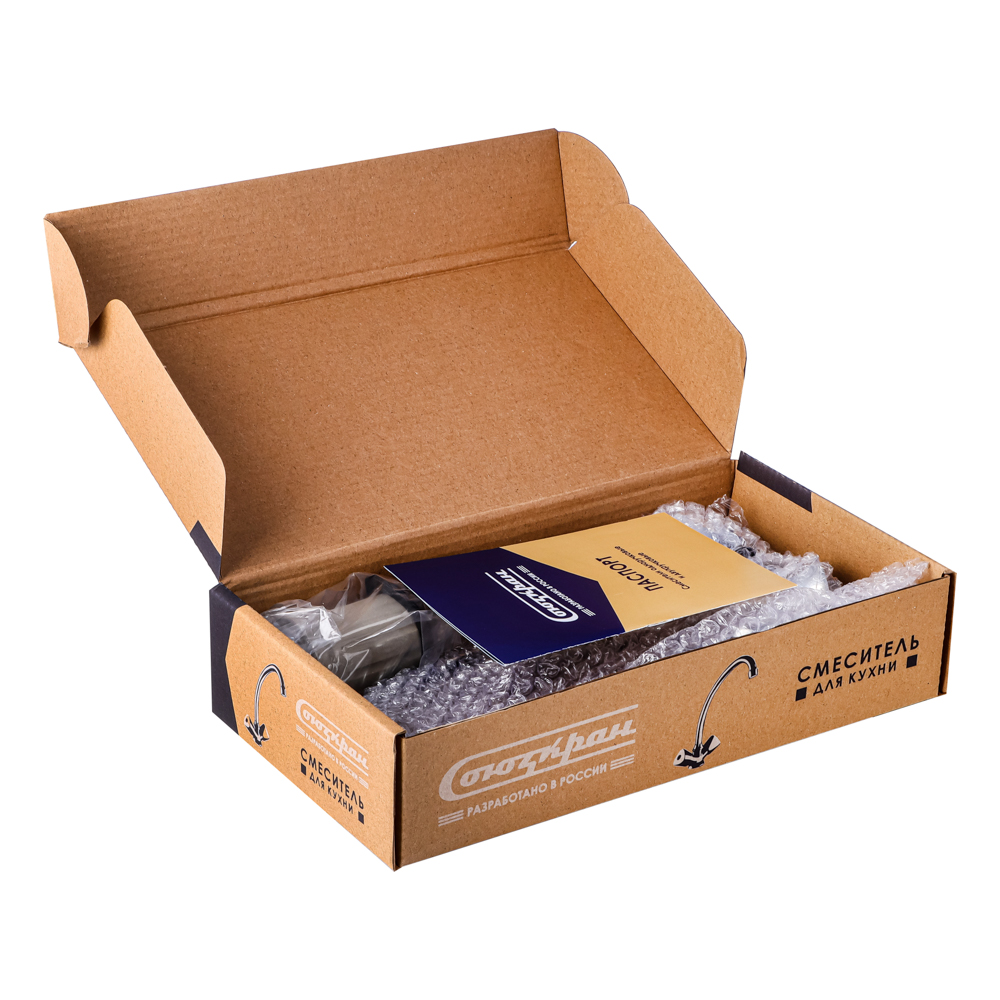 СоюзКран Смеситель для кухни, поворотный излив 20см, керам. кран-буксы 1/2, хром, цинк, SK01-T215, арт.№ 566-010