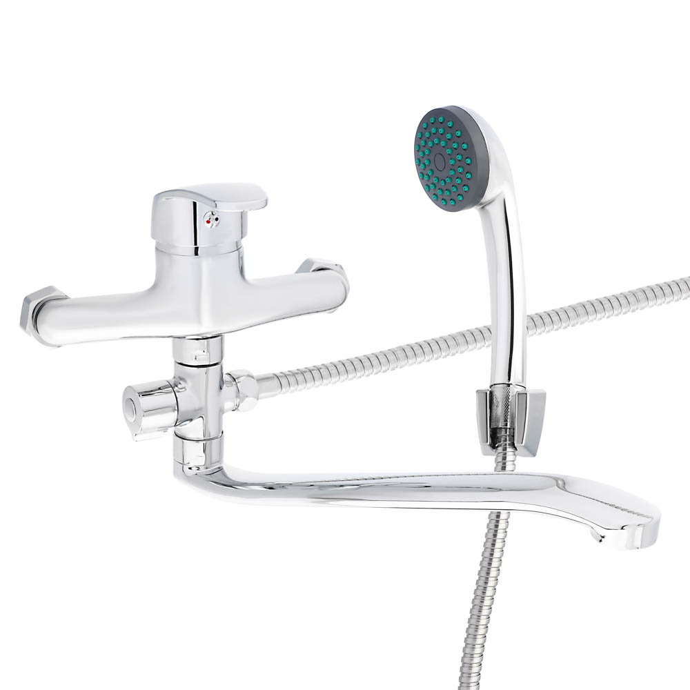 СоюзКран Смеситель для ванны с душем, плоский излив 30см, кер. картридж 40мм, хром, цинк, SK09-I101, арт.№ 566-169