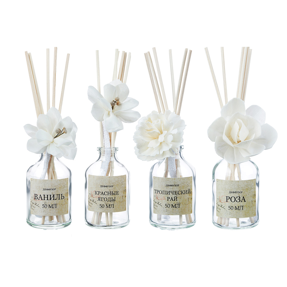 LADECOR Аромадиффузор с палочками и декором "HOME", 50 мл, 4 аромата, арт.№ 412-032