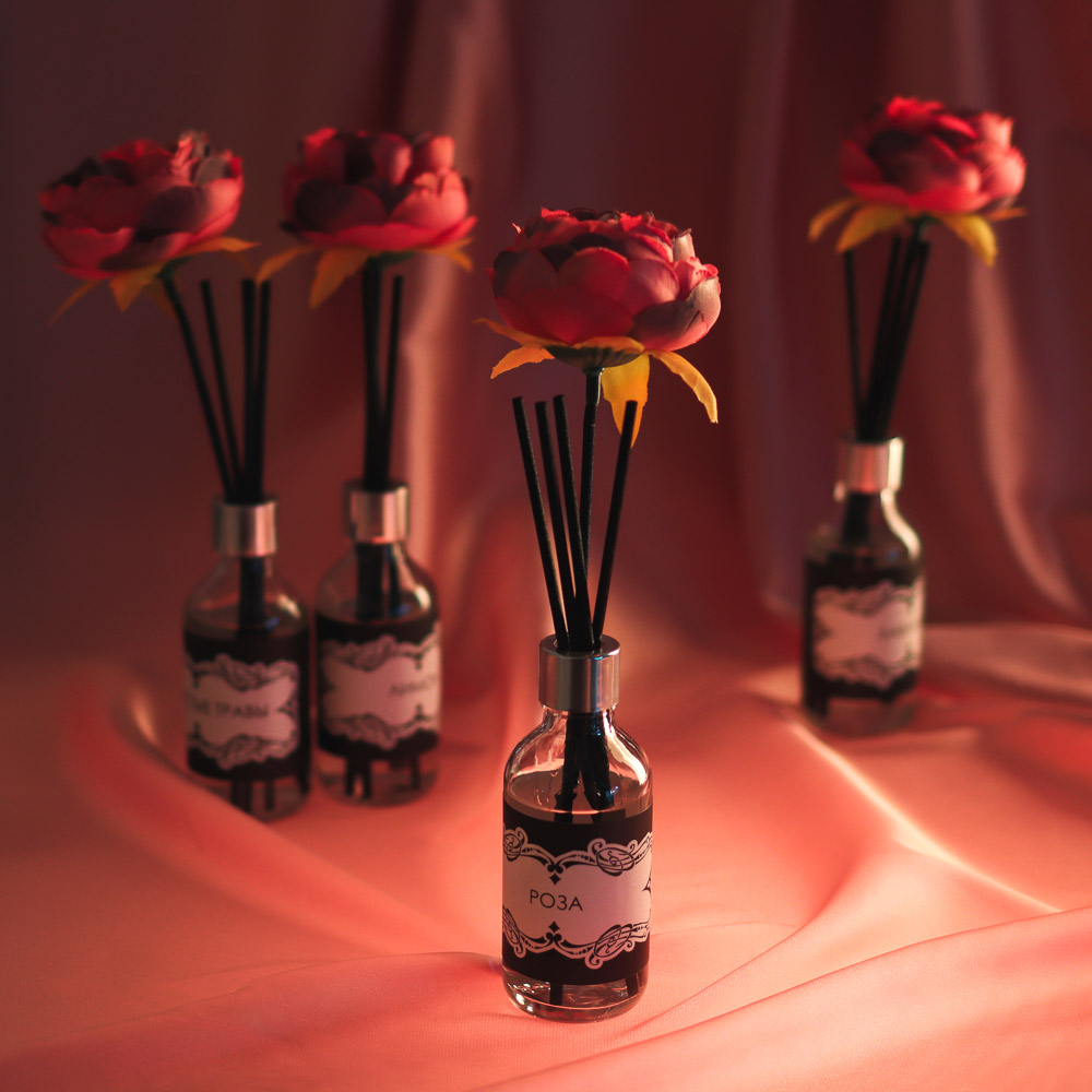 LADECOR Аромадиффузор с палочками и декором, 50 мл, 4 аромата, арт.№ 412-030