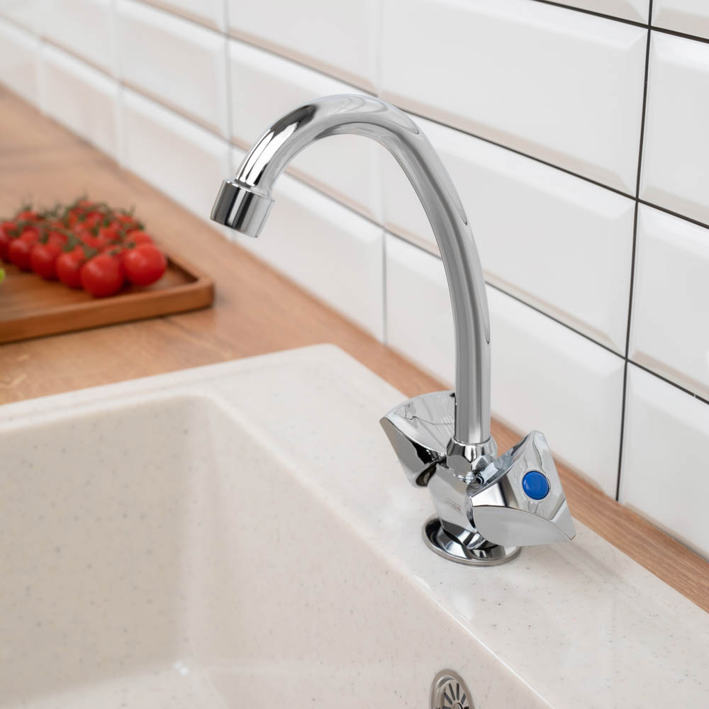 СоюзКран Смеситель для кухни, поворотный излив 20см, керам. кран-буксы 1/2, хром, цинк, SK01-T207, арт.№ 567-065