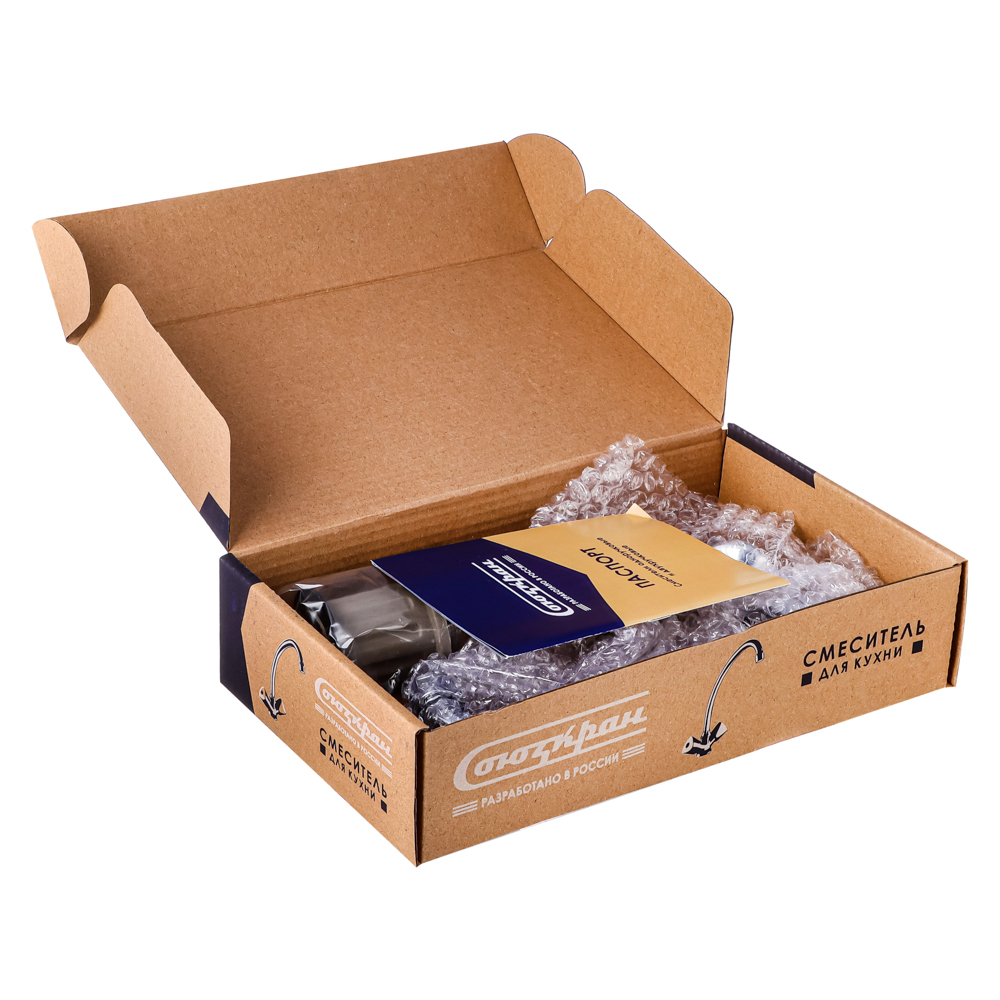 СоюзКран Смеситель для кухни, поворотный излив 20см, керам. кран-буксы 1/2, хром, цинк, SK01-T207, арт.№ 567-065