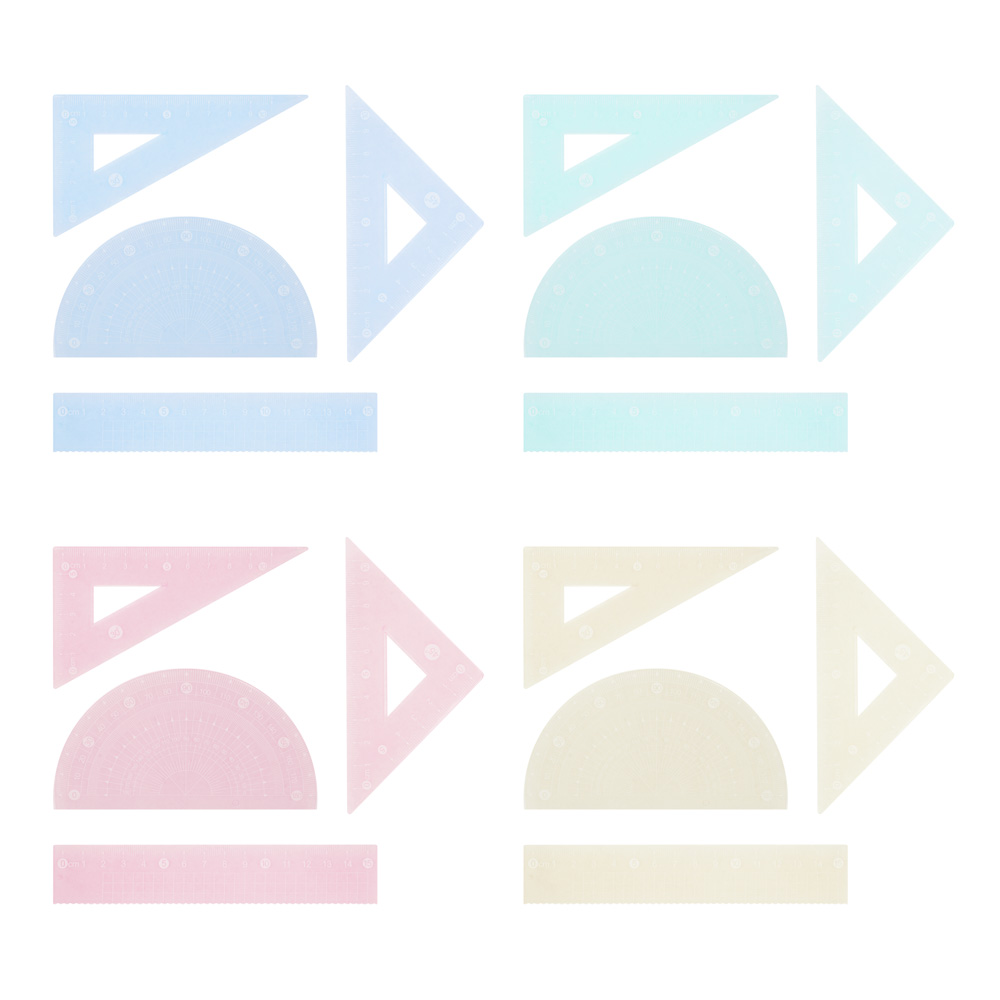 Набор геом.4 пр.(линейка 15см., транспортир 180, треугольник 2шт.) 18,2х8,2см, ПВХ пенал, 4 цв., арт.№ 532-113