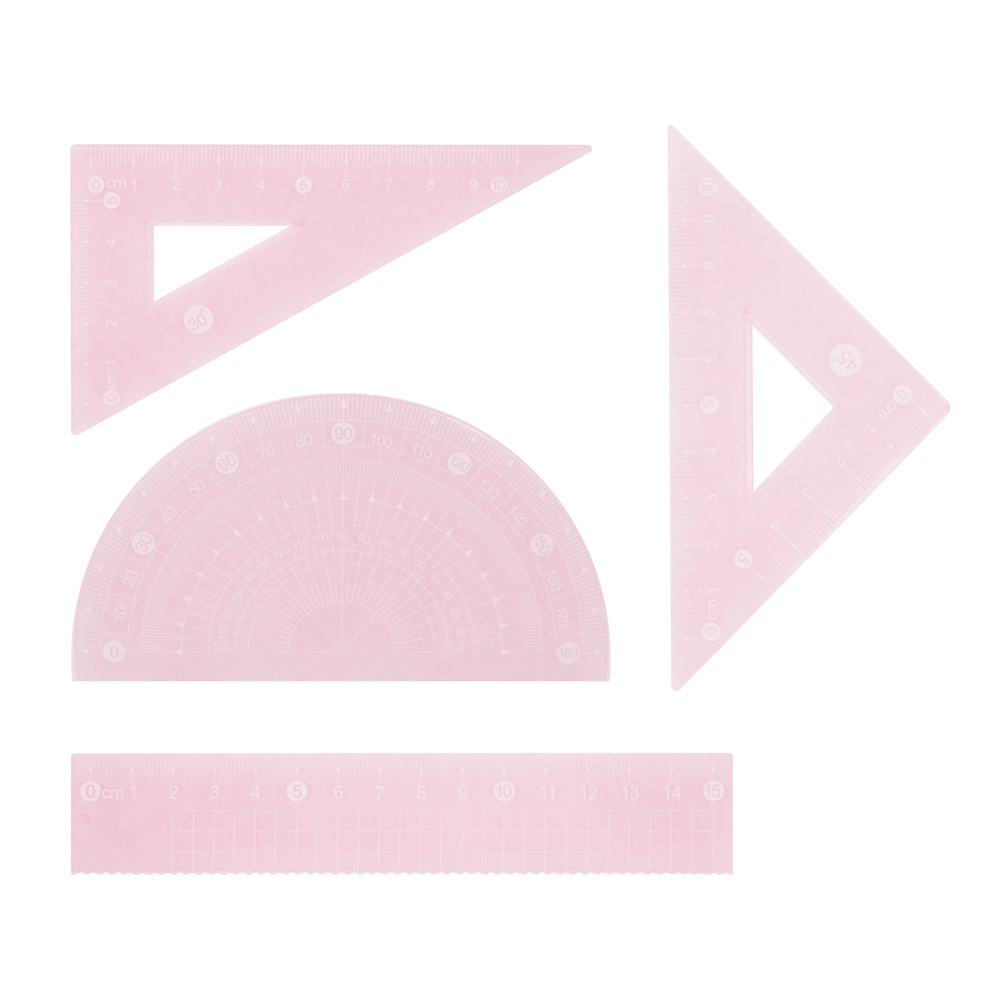 Набор геом.4 пр.(линейка 15см., транспортир 180, треугольник 2шт.) 18,2х8,2см, ПВХ пенал, 4 цв., арт.№ 532-113