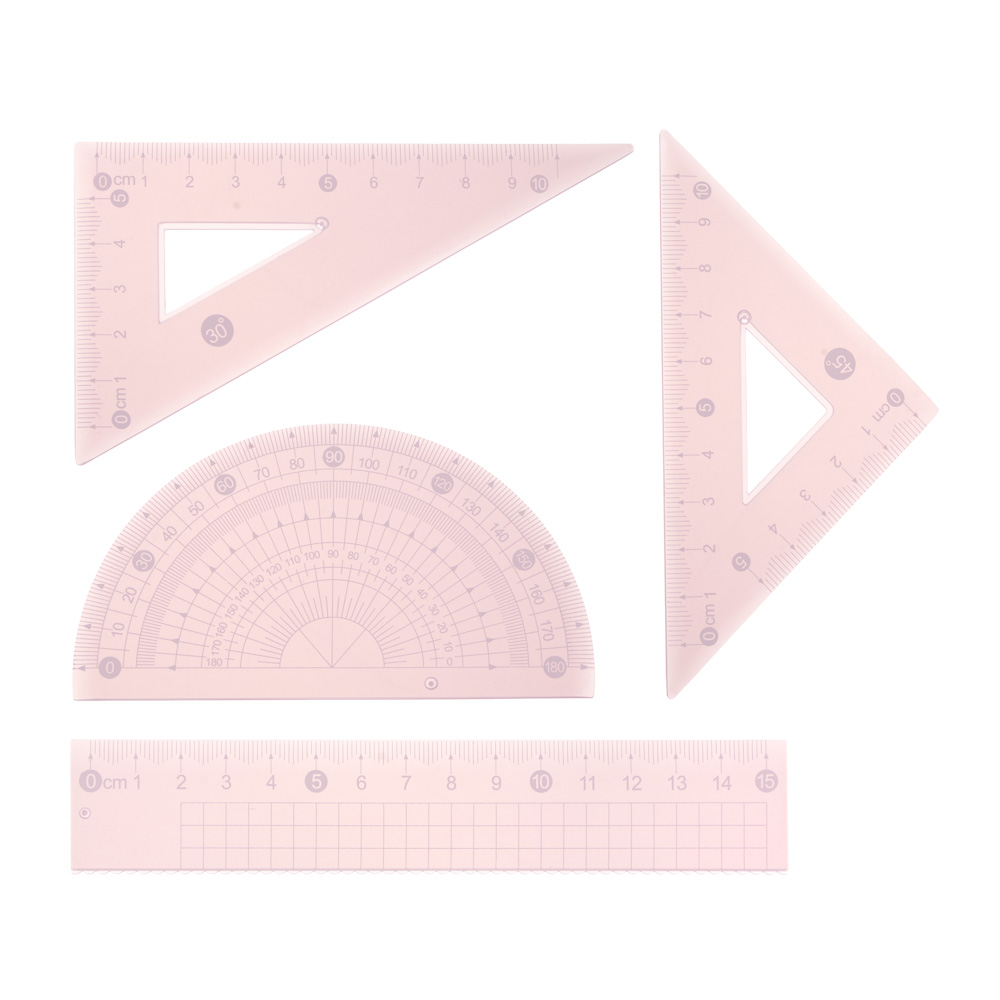 Набор геом.4 пр.(линейка 15см., транспортир 180, треугольник 2шт.) 18,2х8,2см, ПВХ пенал, 4 цв., арт.№ 532-113