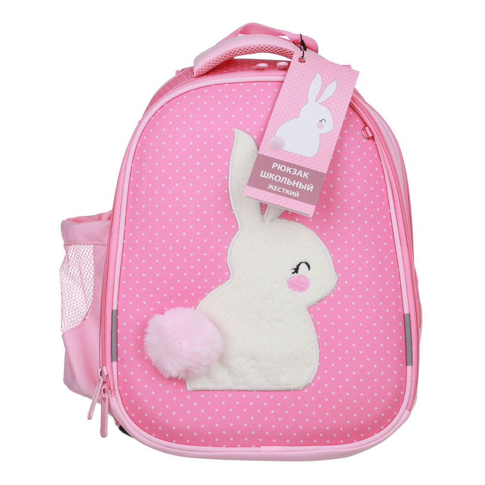 ПУШИСТЫЙ ЗАЙКА Рюкзак шк.жесткий 38х28х15см, 2 отд., 2 карм., эргон.спинка, лямки с рег.по росту, ПЭ, арт.№ 254-804