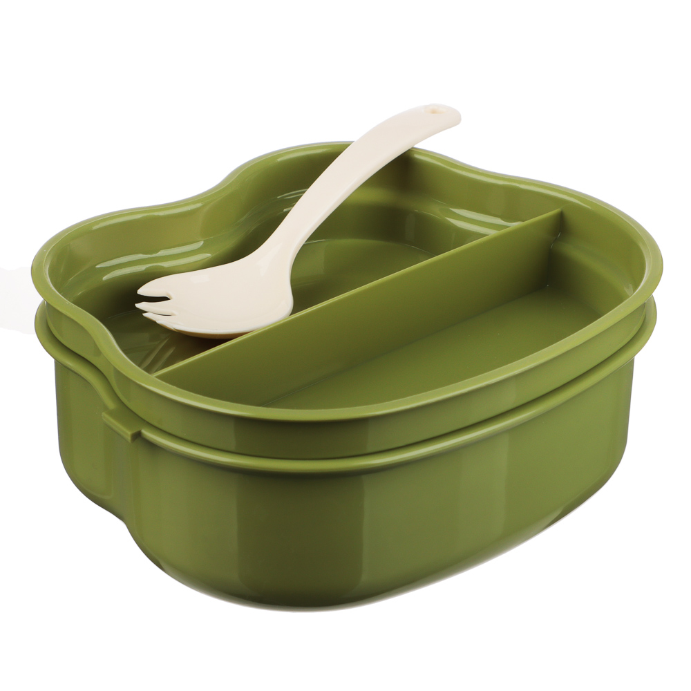 Ланчбокс квадратный "Зайчата", тарелка, ложка-вилка, 16,5х12см, полипропилен, арт.№ 829-143