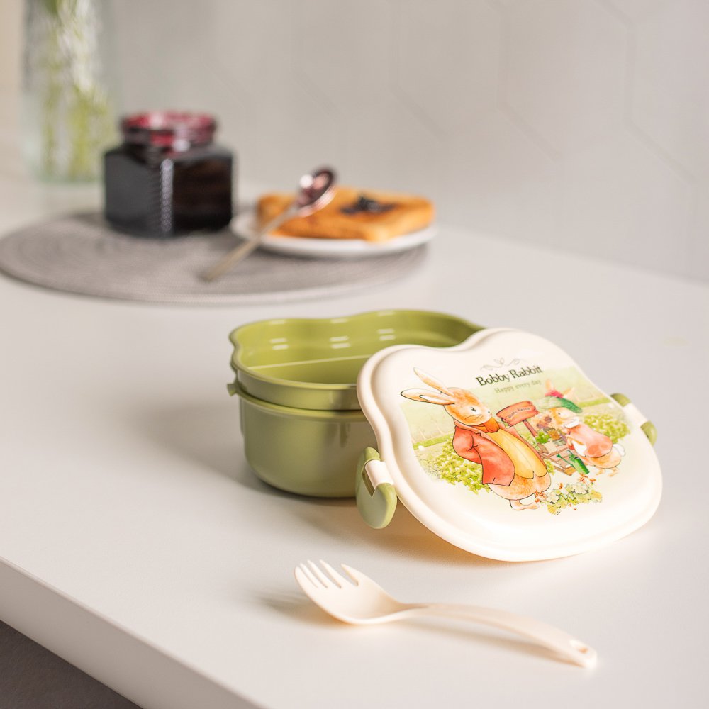 Ланчбокс квадратный "Зайчата", тарелка, ложка-вилка, 16,5х12см, полипропилен, арт.№ 829-143