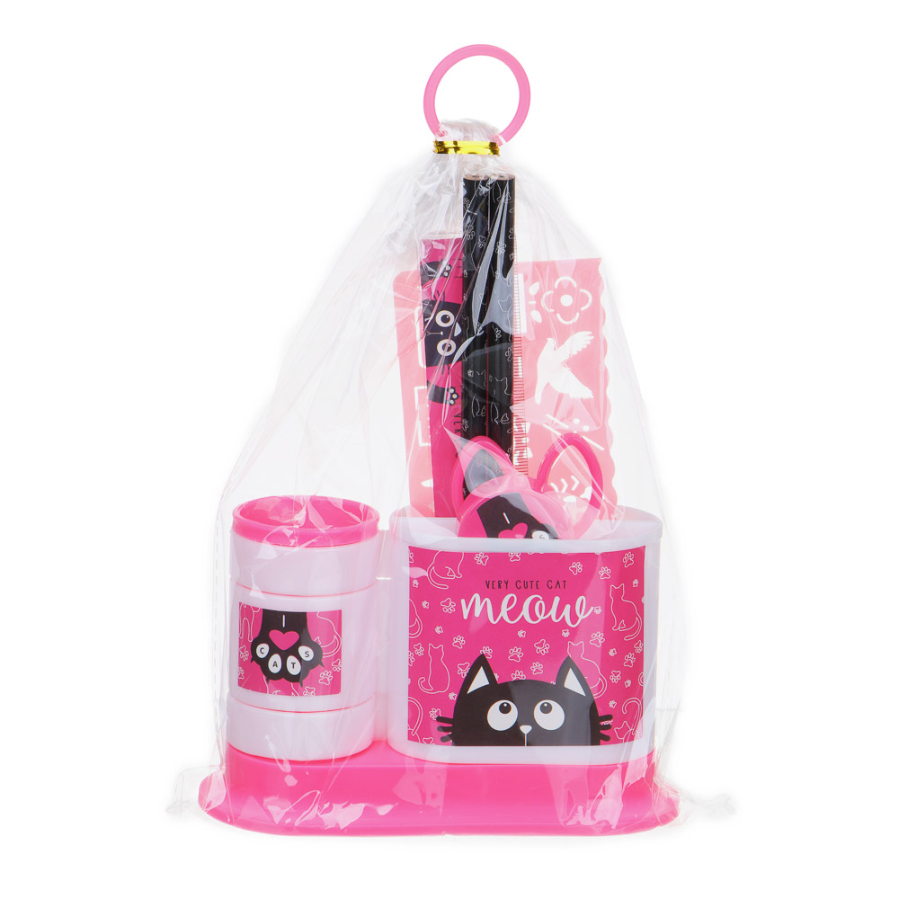 МИЛЫЙ КОТИК Органайзер канц. 4 отд., 7 пр.:(ножн., 2 кар., точилка, трафарет, линейка, подст.), пл., арт.№ 234-050