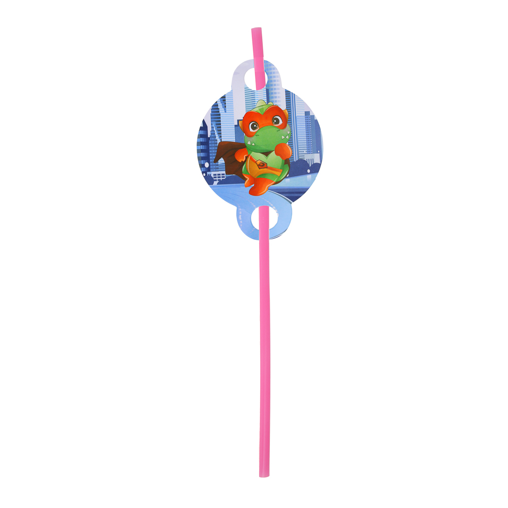 Трубочки для напитков 6 шт, 260x6мм, с изображением динозавриков, арт.№ 521-124