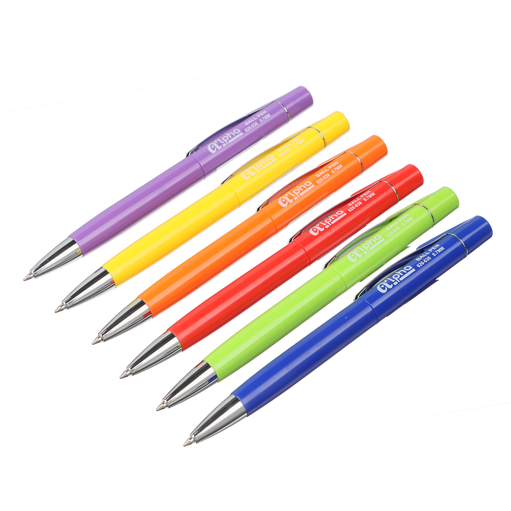 Авторучка шар.синяя "Альфа", цв.корпус, мет.клип, поворот.механизм, 0,7мм, 6 цв.корпуса, пластик, арт.№ 626-038